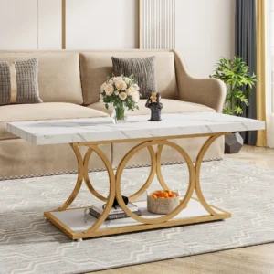 Modern 2-Tier Faux Marble Coffee Table