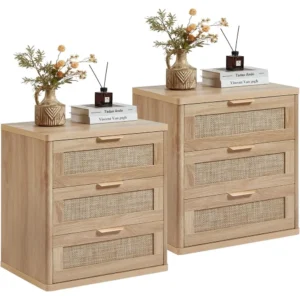 Boho-Rattan 3-Drawer Nightstand