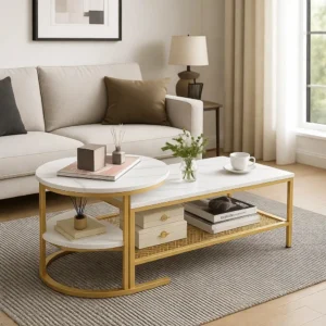 2-Piece Faux Marble Nesting Coffee Table Set