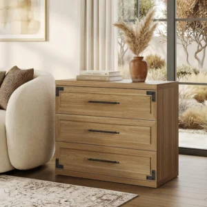 Set of 2 Modern Farmhouse Nightstands with 3 Drawers