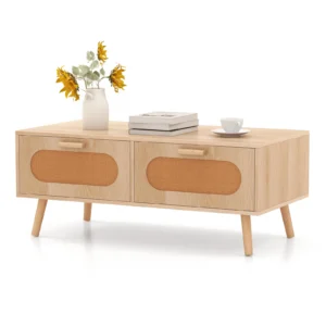 Boho-Rattan Coffee Table with Storage