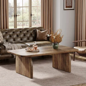 Rustic Farmhouse-Style Coffee Table with Thick Wood Top